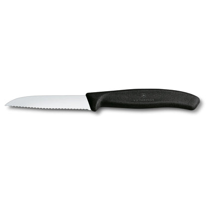 Victorinox knife with black handle on a white background, compatible with Guy Cotten Elastic Belt and Knife Sheath Kit for fishing and agriculture use